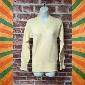 Vintage 70s Women's BUREAN HOLLOWAY‎ Irish Wool V Neck Sweater Size 34 XS